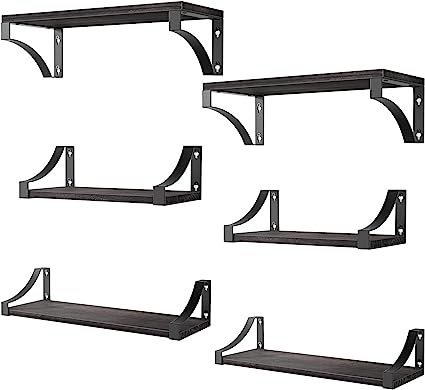 Set of 3 Floating Shelves with Heavy Duty Metal Frame, Hold up to 55lbs, Gray