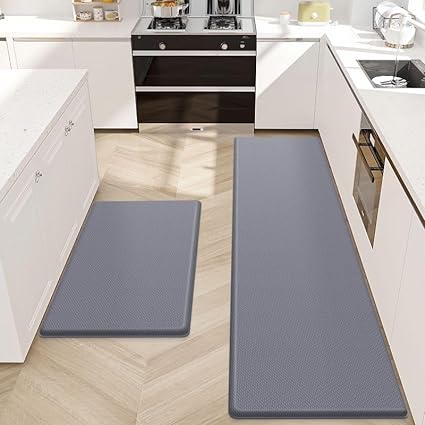 2 PCS Anti-Fatigue Cushioned Non-Skid Standing Mat for Kitchen, Office, Sink, 17.3"×30"+17.3"×47", Grey