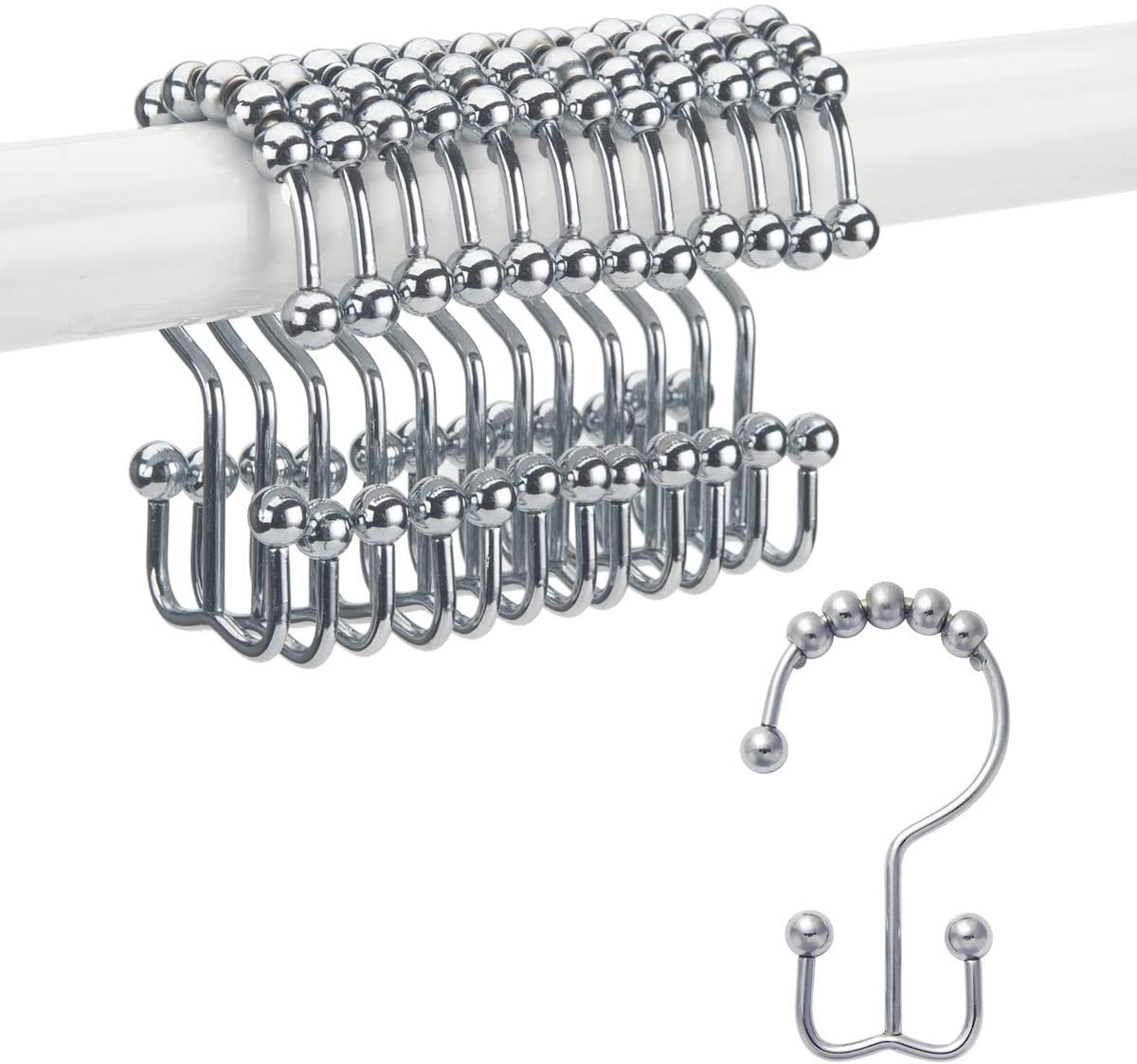 Shower Curtain Hooks Rings, Rust-Resistant Metal Set of 12 Hooks