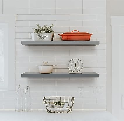 White Solid Wood Wall Shelves with Invisible Brackets Set of 3,