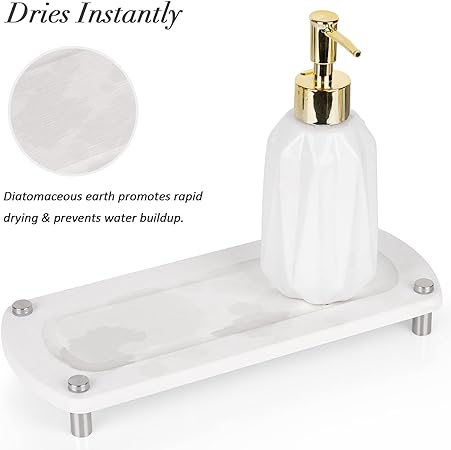 Stone Drying Counter Instant Dry Diatomaceous Earth Sink Caddy Organizer with Stainless Steel Feet (L White)