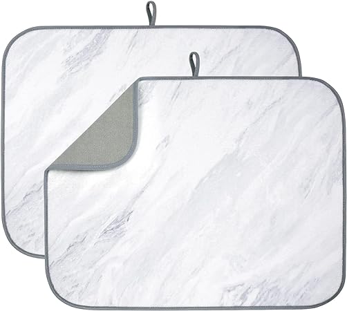 Brown Marble Reversible Absorbent Microfiber Dish Drainer/Rack Pads with Hanging Loop, XL 24" x 18"