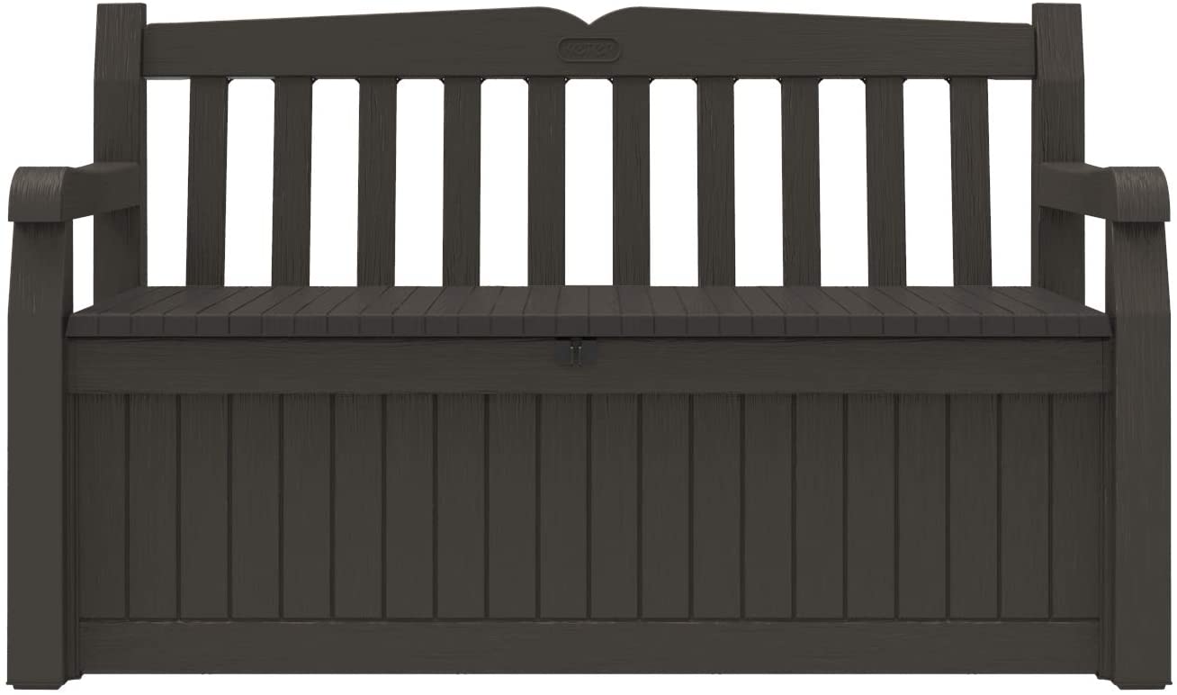 Solana 70 Gallon Storage Bench Deck Box for Patio Furniture, Front Porch Decor and Outdoor Seating – Perfect to Store Garden Tools and Pool Toys, Brown