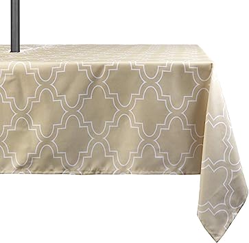 Medallion Outdoor Tablecloth with Umbrella Hole - Water Resistant Spillproof Table Cover (Zippered - 60" x 60" Square, Light Green)