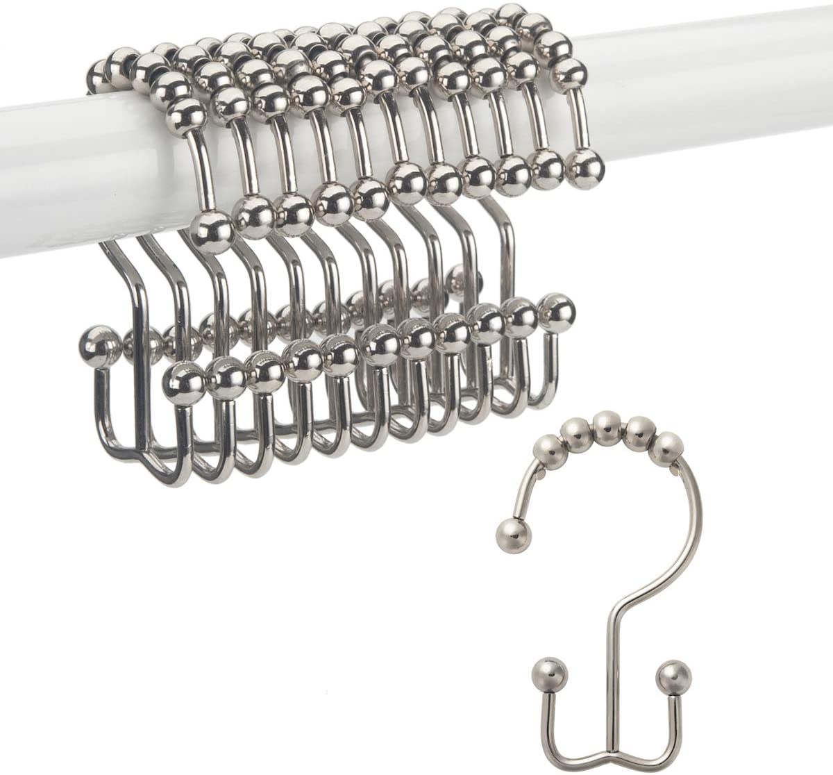 Shower Curtain Hooks Rings, Rust-Resistant Metal Set of 12 Hooks