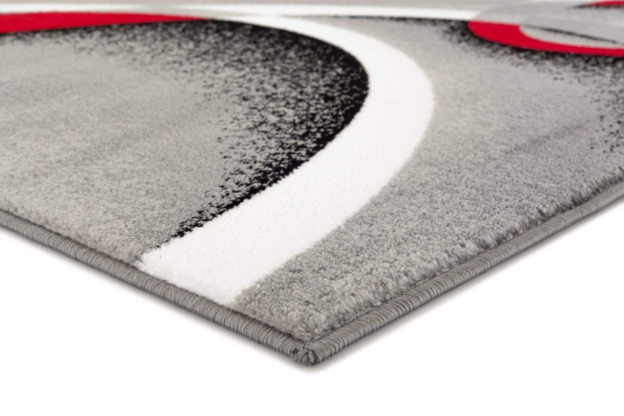 Abstract Swirls Grey Red Soft Area Rugs