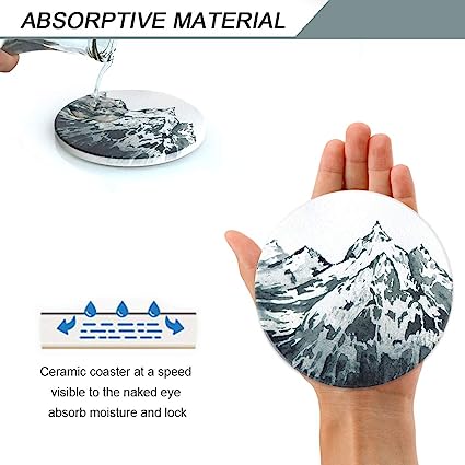 Round Drinks Absorbent Stone Coaster Set With Ceramic Stone and Cork Base (Forest, 4)
