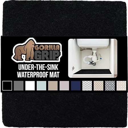 Slip Resistant, Machine Washable, Non-Adhesive, Absorbent Quick Dry Waterproof Under Sink Mat Liner, 24x24, Beige