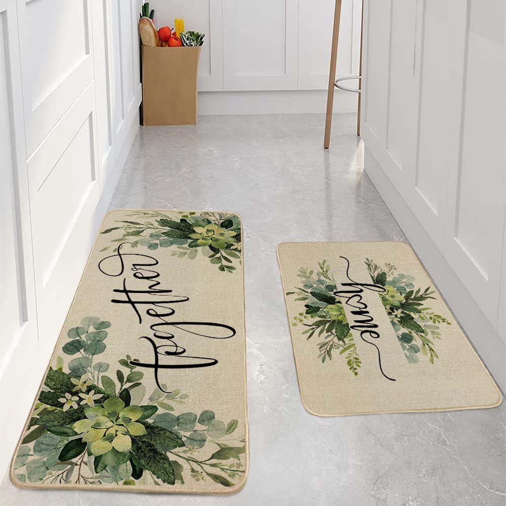 Leaves Decorative Kitchen Mats Set of 2,  17x29 and 17x47 Inch GK019