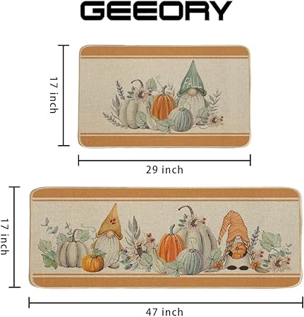 Set of 2 Pumpkins Gnomes Stripe Farmhouse Seasonal Holiday Party Decorations 17x29 and 17x47 Inch (Orange) GK069