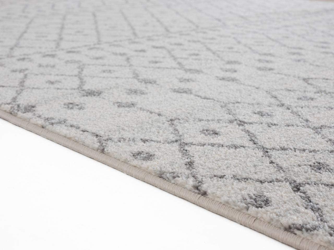 Pancras Moroccan Grey Off White Abstract Soft Area Rug