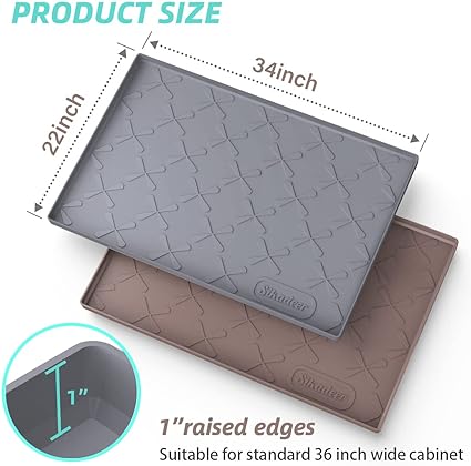 Under Sink Mat for Kitchen Waterproof, 34" x 22" Silicone Under Sink Liner, Up to 3.3 Gallons Liquid, Kitchen Bathroom Cabinet Mat-Fits 36'' Stand Cabinets