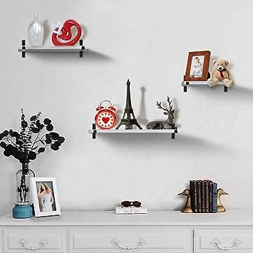 Wall Mounted Rustic Wood Floating Shelves Metal Brackets Storage Set for Bathroom Bedroom Living Room Kitchen Black