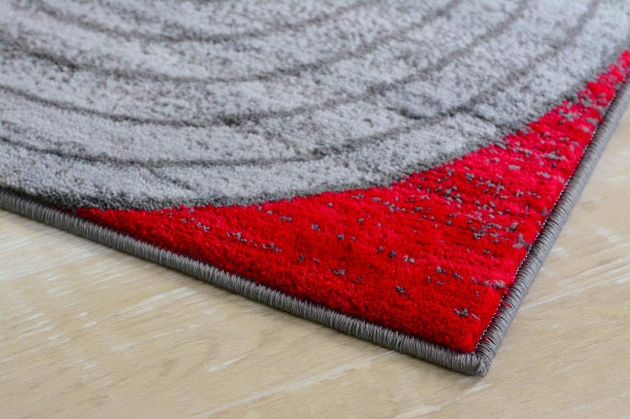 Modern Trendz Abstract Circle Grey Red Premium Soft Area Rug