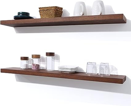 24 Inch Wall, Set of 2, Solid Wood Shelves for Wall Storage