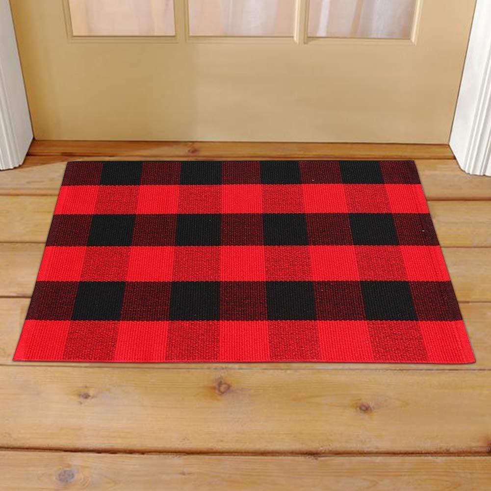 Outdoor Buffalo Plaid Black Red Check Mat