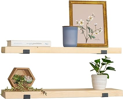 Wall Mounted Wooden Floating Shelves, Light Walnut (36 Inch Set of 2)