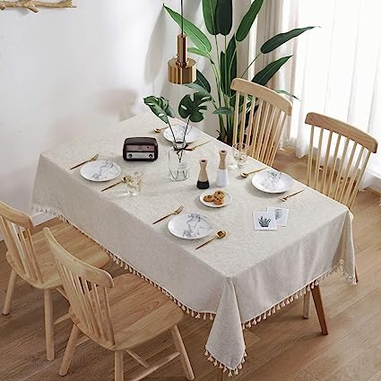 Solid Color Tassel Tablecloth - Cotton Linen Round Table Cover - Linen