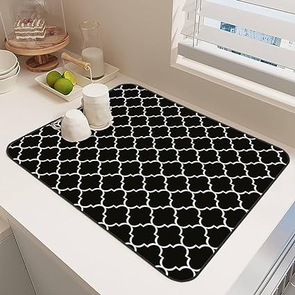 Ultra Absorbent Dish Drying Mats - Machine Washable and Super Fast Drying - Practical Solution for Efficiently Drying Dishes - 15,7 by 19,6 Inches (Black)