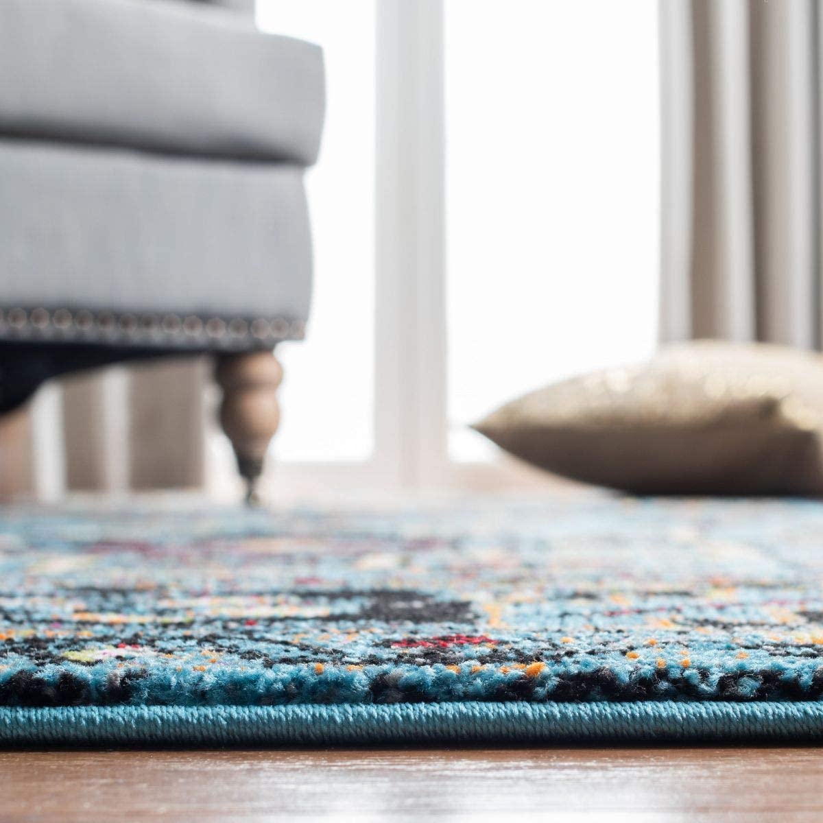 Oriental Persian Area Rug,  Square, Blue/Grey