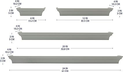 Floating Wall Shelves for Bedroom, Living Room, Bathroom, Kitchen, Nursery, Set of 4, White, 4 Count