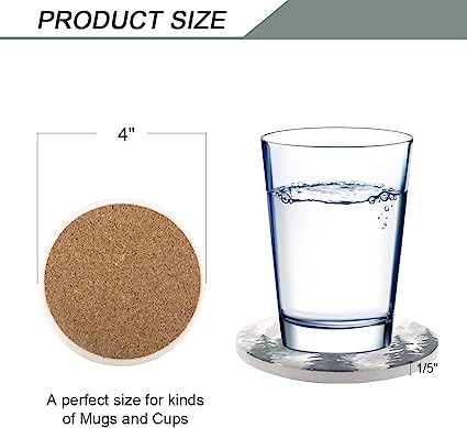 Round Drinks Absorbent Stone Coaster Set With Ceramic Stone and Cork Base (Forest, 4)