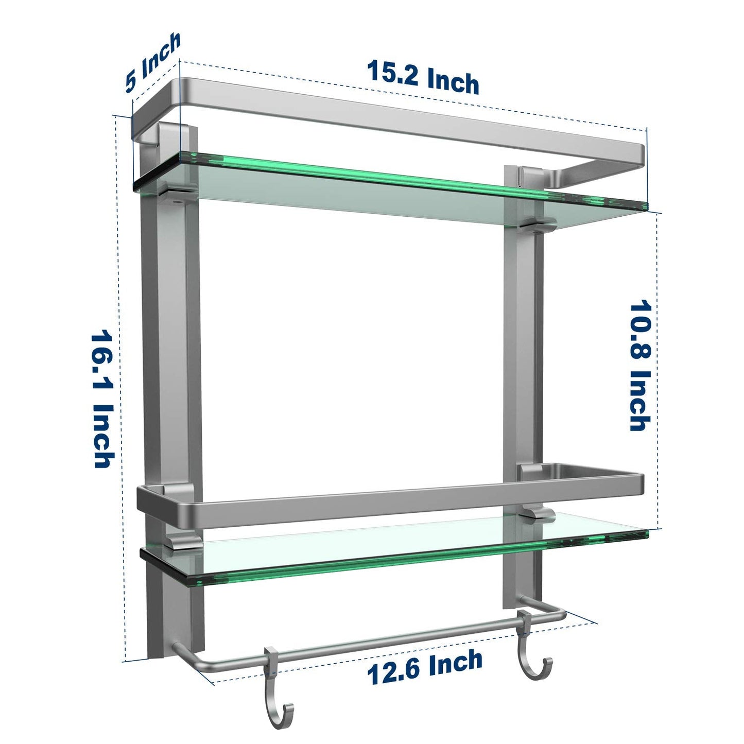 Heavy Duty Wall Mounted Shelves Aluminum Tempered Glass Storage  1 or 2 Tiers