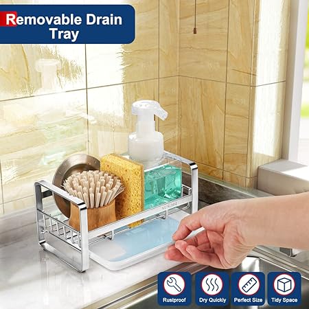 304 Stainless Steel Kitchen Soap Dispenser Caddy Organizer,