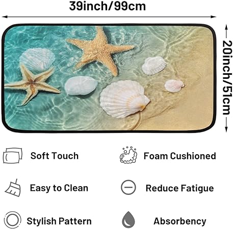 Blue Wood Plank Print Non Slip Beach Starfish Entryway Hallway Washable Home Decor 39" X 20"