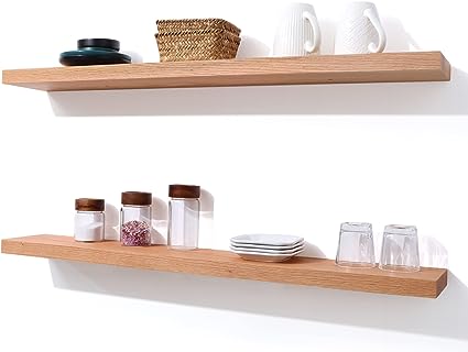 24 Inch Wall, Set of 2, Solid Wood Shelves for Wall Storage