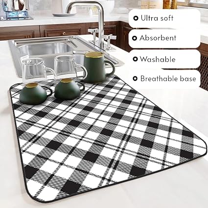 Ultra Absorbent Dish Drying Mats - Machine Washable and Super Fast Drying - Practical Solution for Efficiently Drying Dishes - 15,7 by 19,6 Inches (Black)