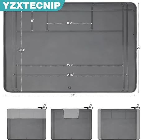 Waterproof, 34”x22”Or Smaller Cut to Fit Flexible Silicone Under Sink Liner with Drain Hole,