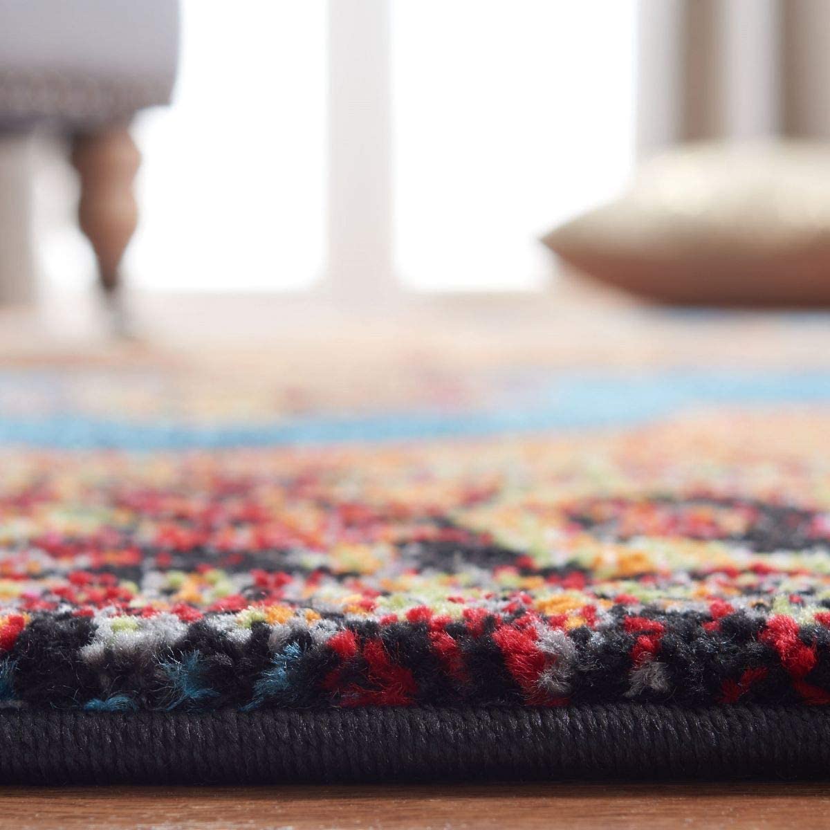 Oriental Persian Distressed Area Rug , Gold/Light Blue