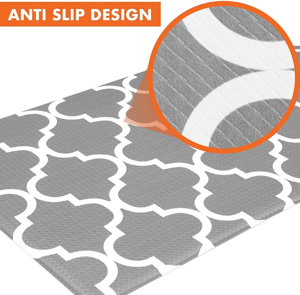 Anti Fatigue Reversible Cushioned Memory Foam Kitchen Rug Pad, 32x17 (Marble Gray)