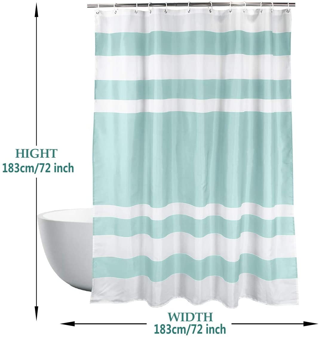 Stripe Shower Curtain Waterproof Fabric with Hooks Machine Washable