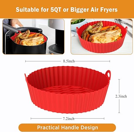 2 Pack Air Fryer Silicone Baking Tray 7.5inch for 3 to 5 Qt Reusable (Blue+Grey)