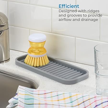 Lineo Silicone Kitchen Sink Tray for Sponges, Scrubbers, Soap, Stovetop Spoon Holder, 9" x 3.5" x 0.5", Gray