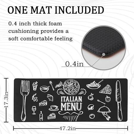 Non-Slip & Comfort Cushioned Waterproof Black Anti-Fatigue Kitchen Mat Set -2 Pieces,