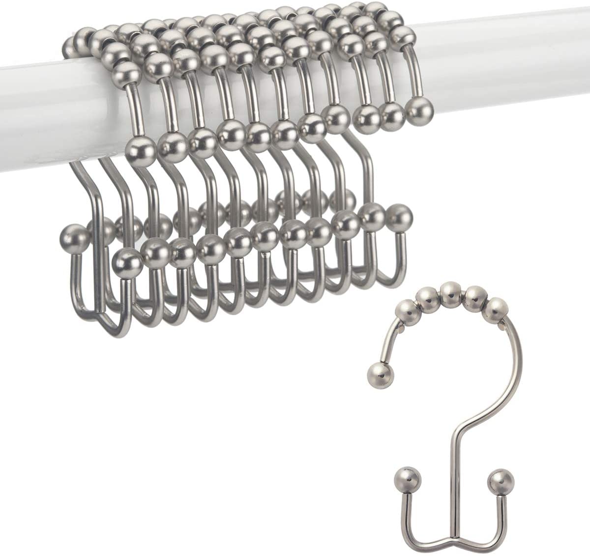 Shower Curtain Hooks Rings, Rust-Resistant Metal Set of 12 Hooks