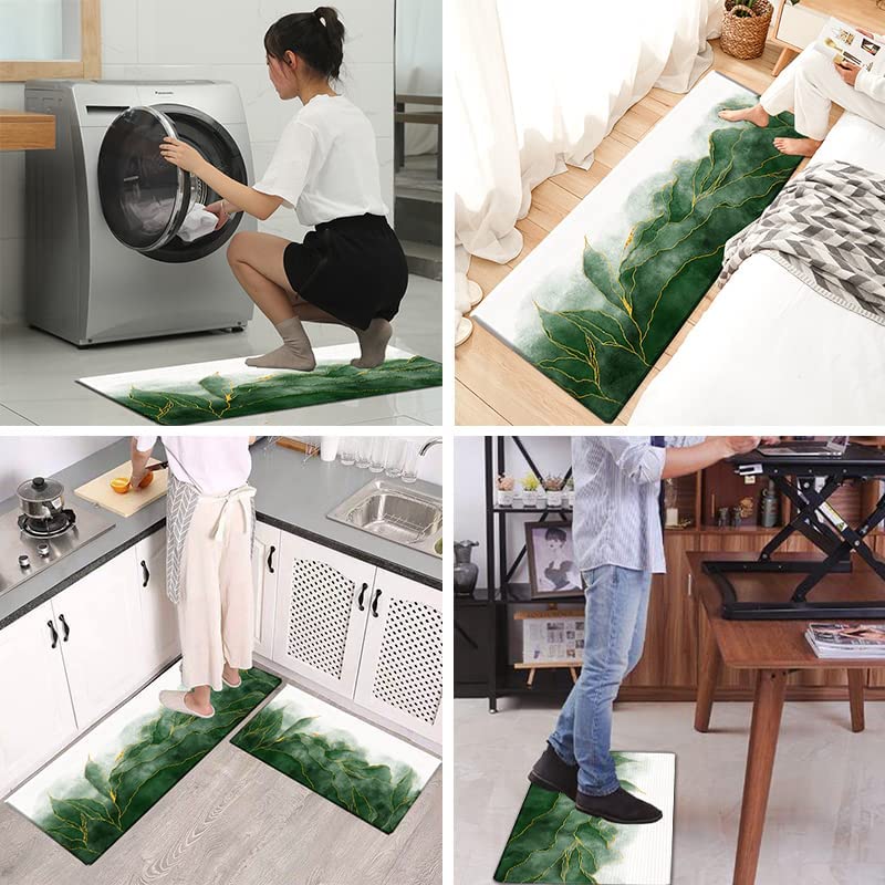 Anti Fatigue Set of 2 Waterproof Sink Cushioned Comfort Doormat 17"x47"+17"x28" (Moss Green)