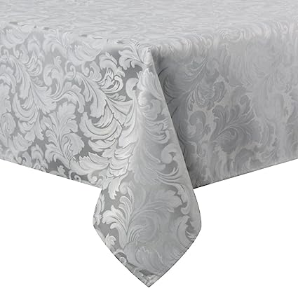 Elegant Damask Polyester Fabric Spillproof Water Resistant Washable Jacquard Tablecloth (Silver Gray, Rectangle - 60" x 120")