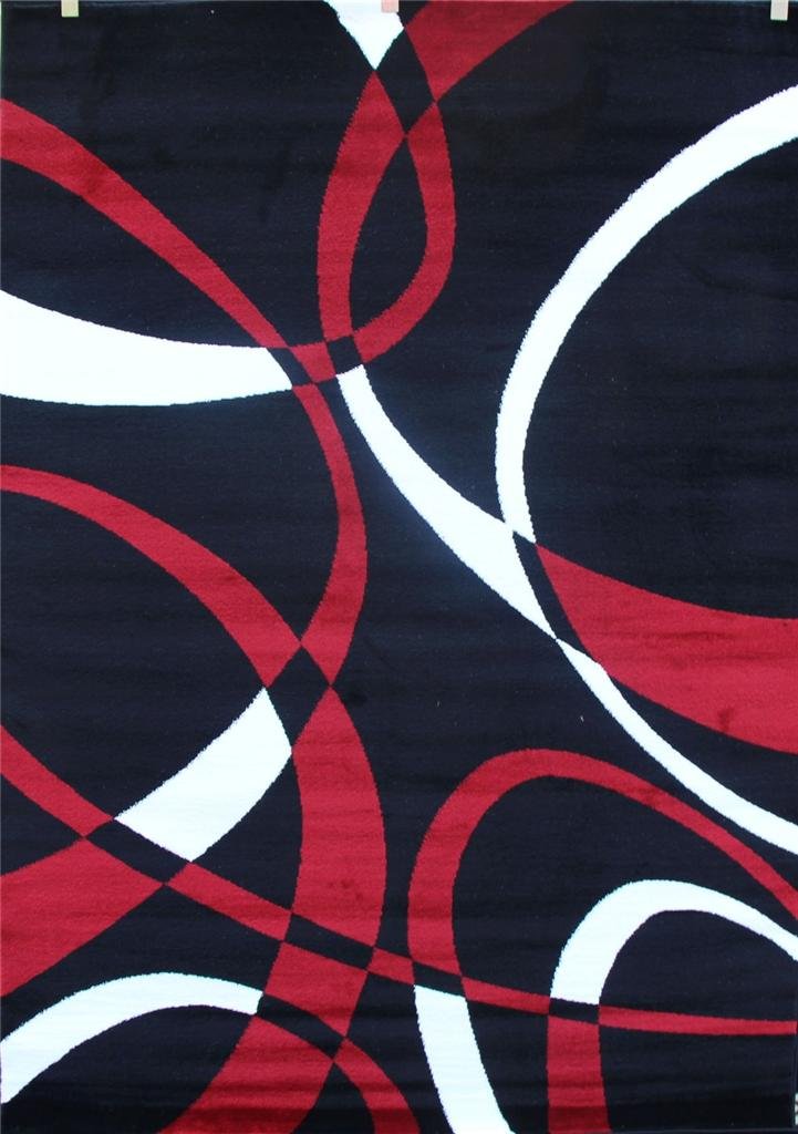 Abstract Swirls Black Red Soft Area Rugs