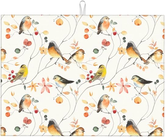 Bird Dish Drying Mat, Absorbent Microfiber Reversible Mats for Kitchen Counter, 16x18 Inch