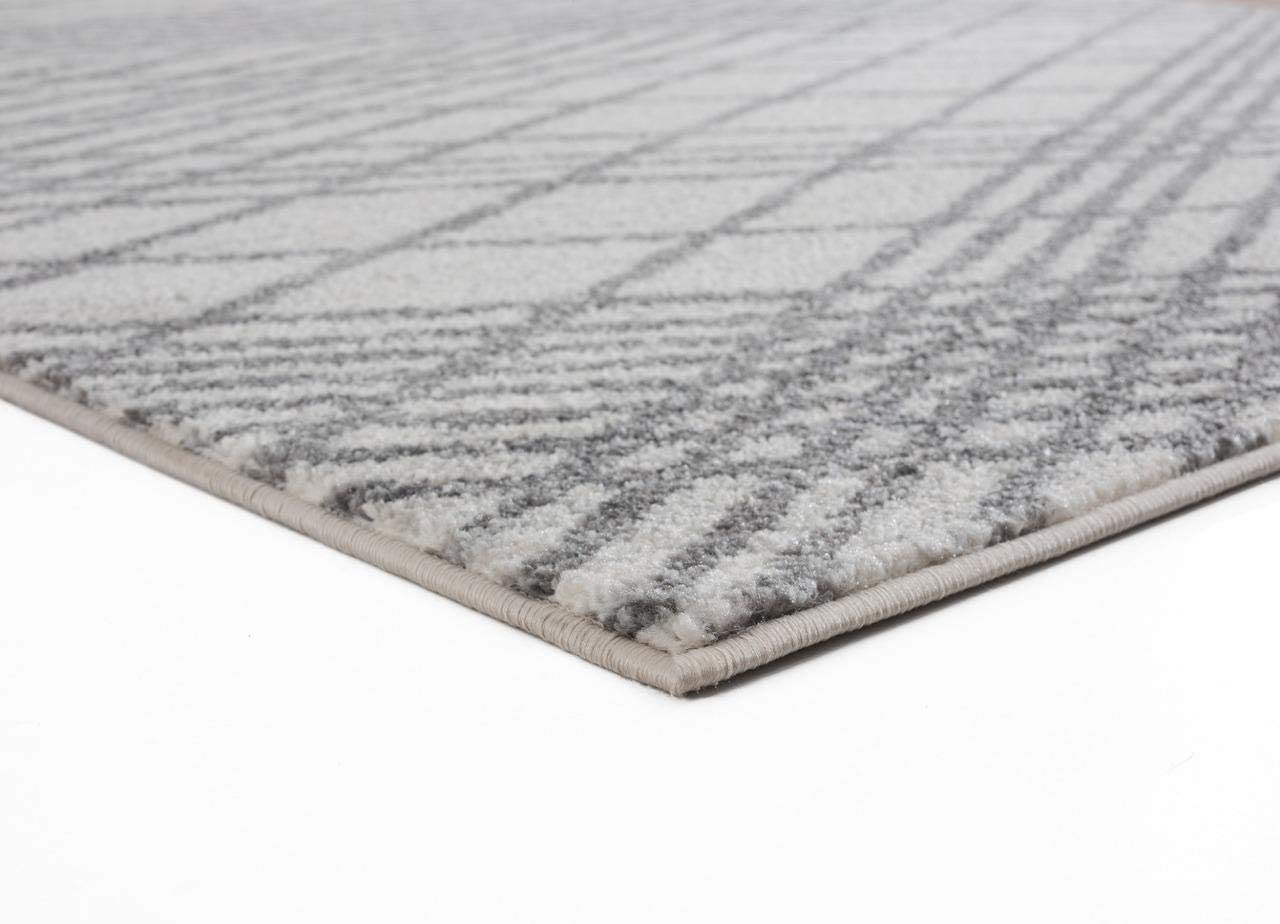 Pancras Collection Grey Geometric Soft Area Rug