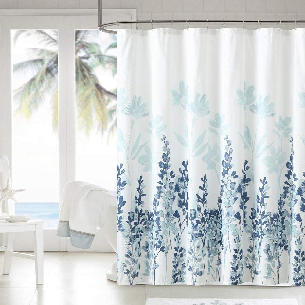 Stripe Shower Curtain Waterproof Fabric with Hooks Machine Washable