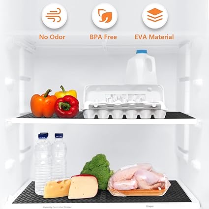 Shelf Liners for Kitchen Cabinets Refrigerator Waterproof & Oil-Proof Cupboard Durable Plastic Drawer Mats EVA Material Non Adhesive Fridge Liner for Shelves Gray 11.8 x 59 Inch