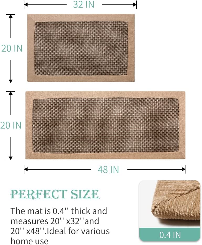 Non Skid Washable, Absorbent 2 PCS Set Kitchen Rugs and Mats -  20"x32"+20"x48"