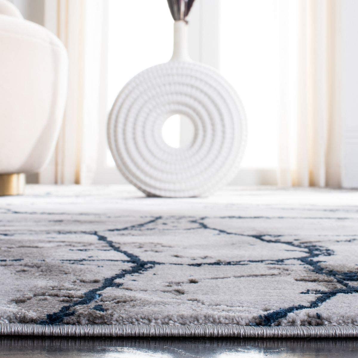Modern Abstract Soft Area Rug, Ivory Grey/Blue