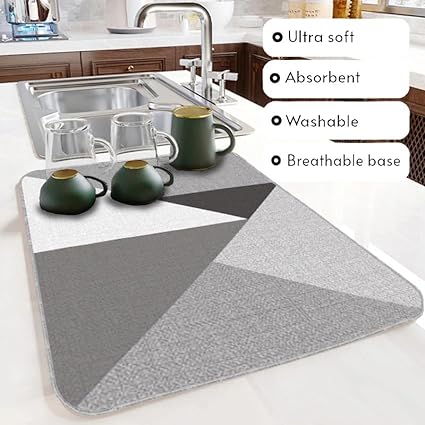 Ultra Absorbent Dish Drying Mats - Machine Washable and Super Fast Drying - Practical Solution for Efficiently Drying Dishes - 15,7 by 19,6 Inches (Black)