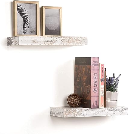 Floating Shelves for Wall Mounted Set of 2, Wood Shelf for Living Room, Bedroom Rustic White